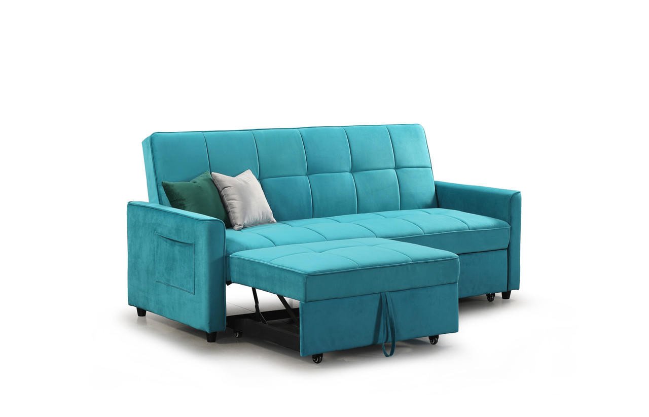 Myles Plush Teal Fabric 3 Seater Sofa Bed - Image 5