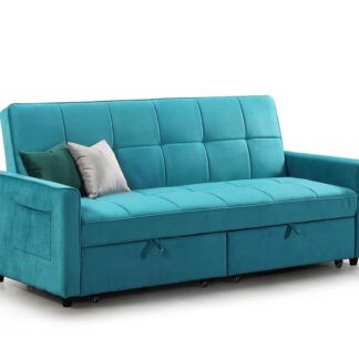Myles Plush Teal Fabric 3 Seater Sofa Bed