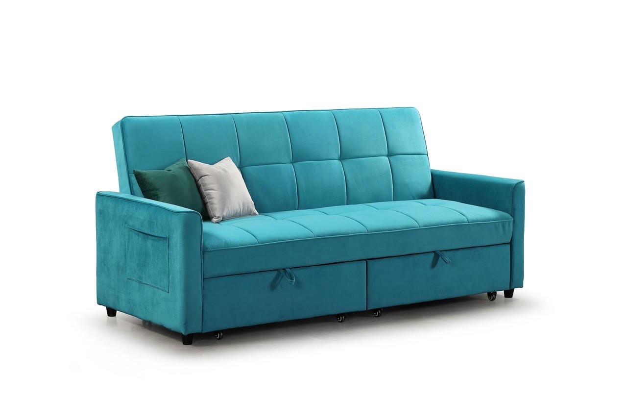 Myles Plush Teal Fabric 3 Seater Sofa Bed