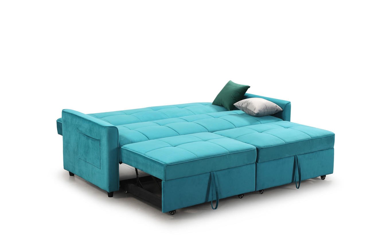 Myles Plush Teal Fabric 3 Seater Sofa Bed - Image 2