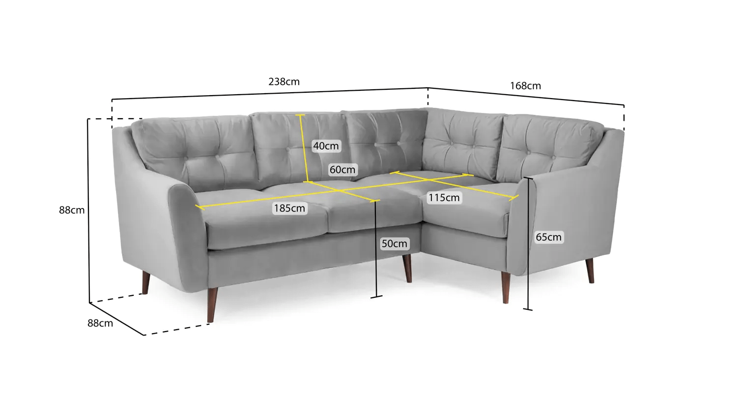 Portebello Plush Grey Fabric Right Hand Facing Corner Sofa - Image 3