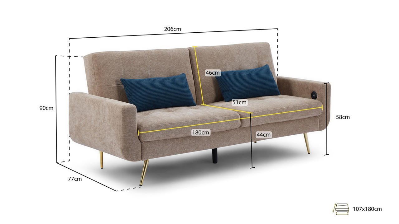 Ascent Mocha Fabric 3 Seater Sofa Bed - Image 9