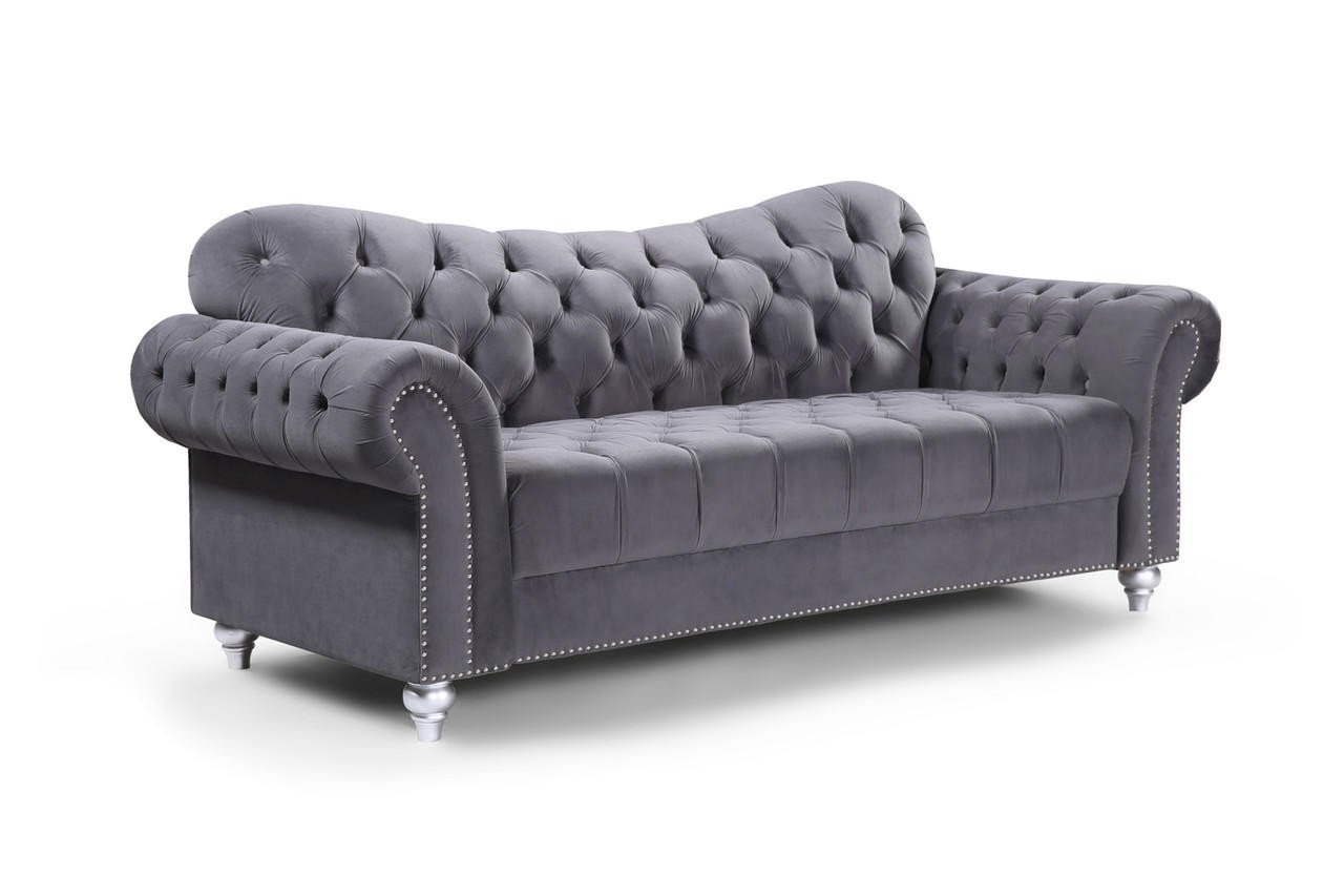 Cole Chesterfield Grey Fabric 3 Seater Sofa