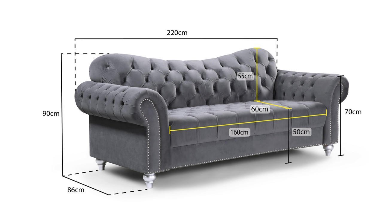 Cole Chesterfield Grey Fabric 3 Seater Sofa - Image 2