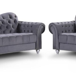 Cole Chesterfield Grey Fabric 3+2 Sofa Set