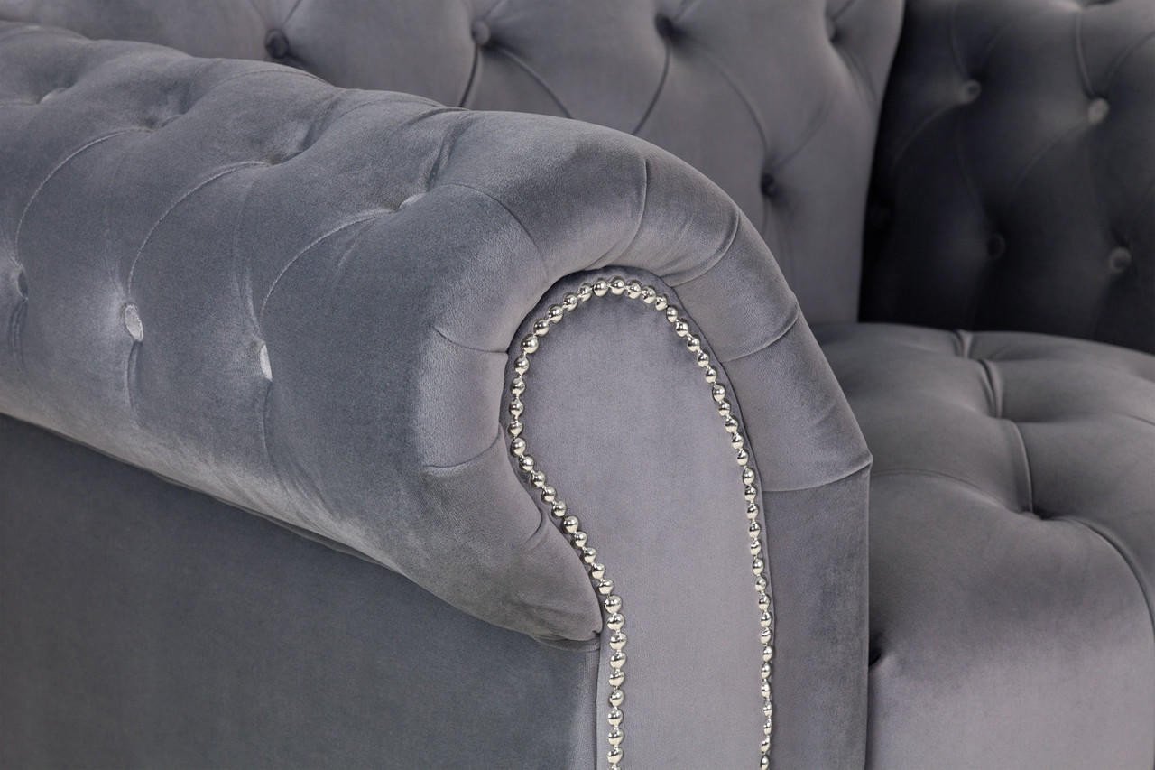 Cole Chesterfield Grey Fabric Armchair - Image 5