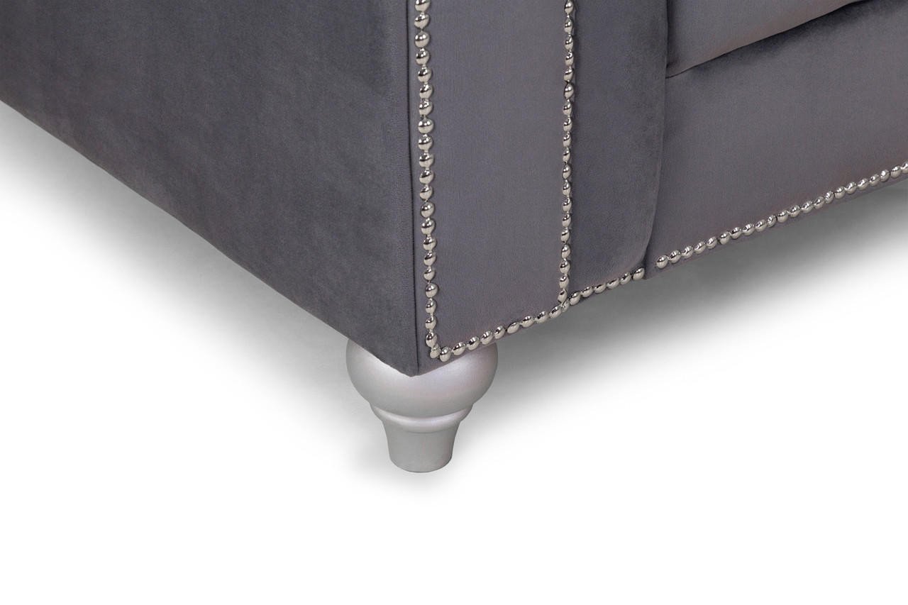 Cole Chesterfield Grey Fabric 3 Seater Sofa - Image 6
