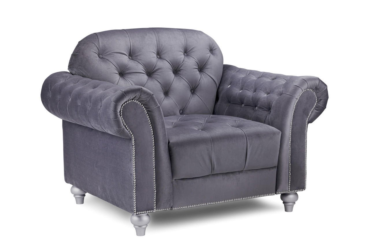 Cole Chesterfield Grey Fabric Armchair