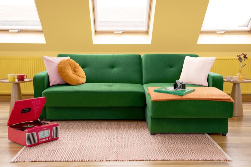 Kair Plush Green Fabric Universal Corner Sofa Bed