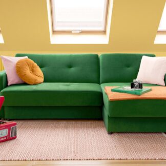 Kair Plush Green Fabric Universal Corner Sofa Bed