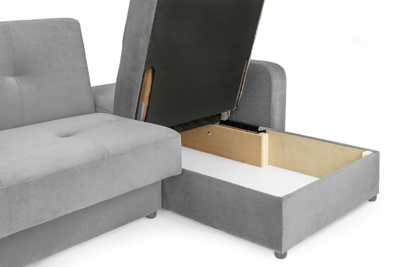 Jacque Plush Grey Fabric Universal Corner Sofa Bed - Image 3