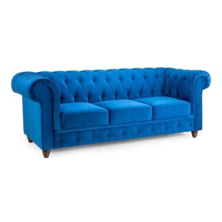 Messina Plush Blue Fabric 3 Seater Sofa