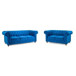 Messina Plush Blue Fabric 3+2 Sofa Set