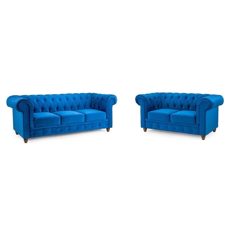 Messina Plush Blue Fabric 3+2 Sofa Set