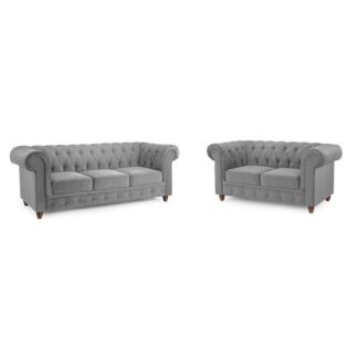 Messina Plush Grey Fabric 3+2 Sofa Set