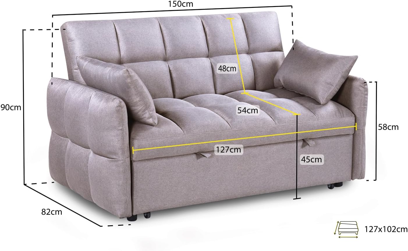 Hawk Mocha Fabric 2 Seater Sofa Bed - Image 8