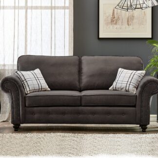 Maxen Charcoal Leather 3 Seater Sofa