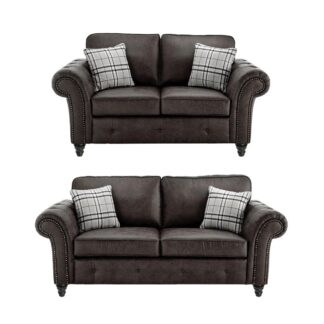 Maxen Charcoal Leather 3+2 Sofa Set