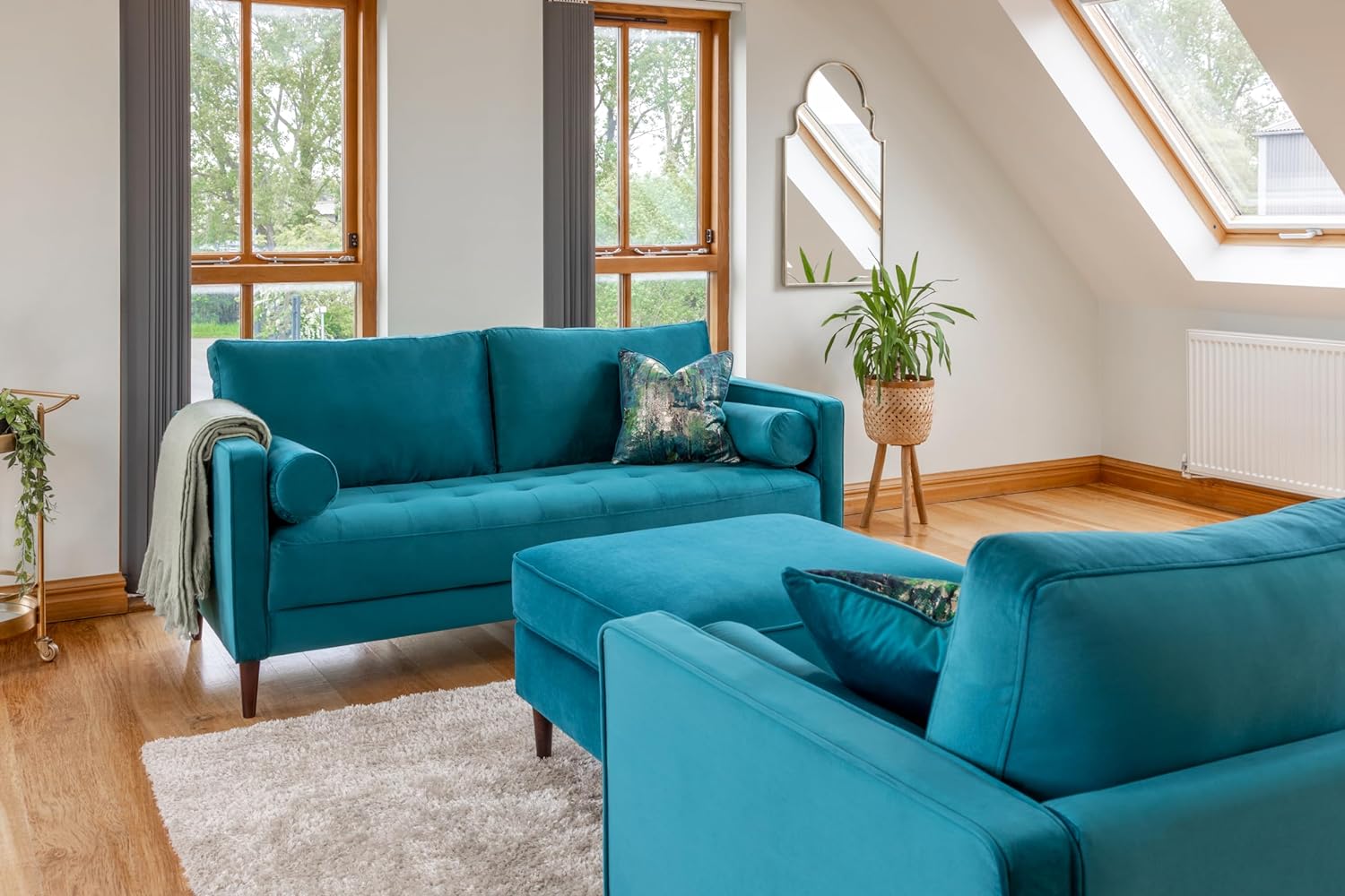 Barkham Plush Teal Fabric Footstool - Image 3