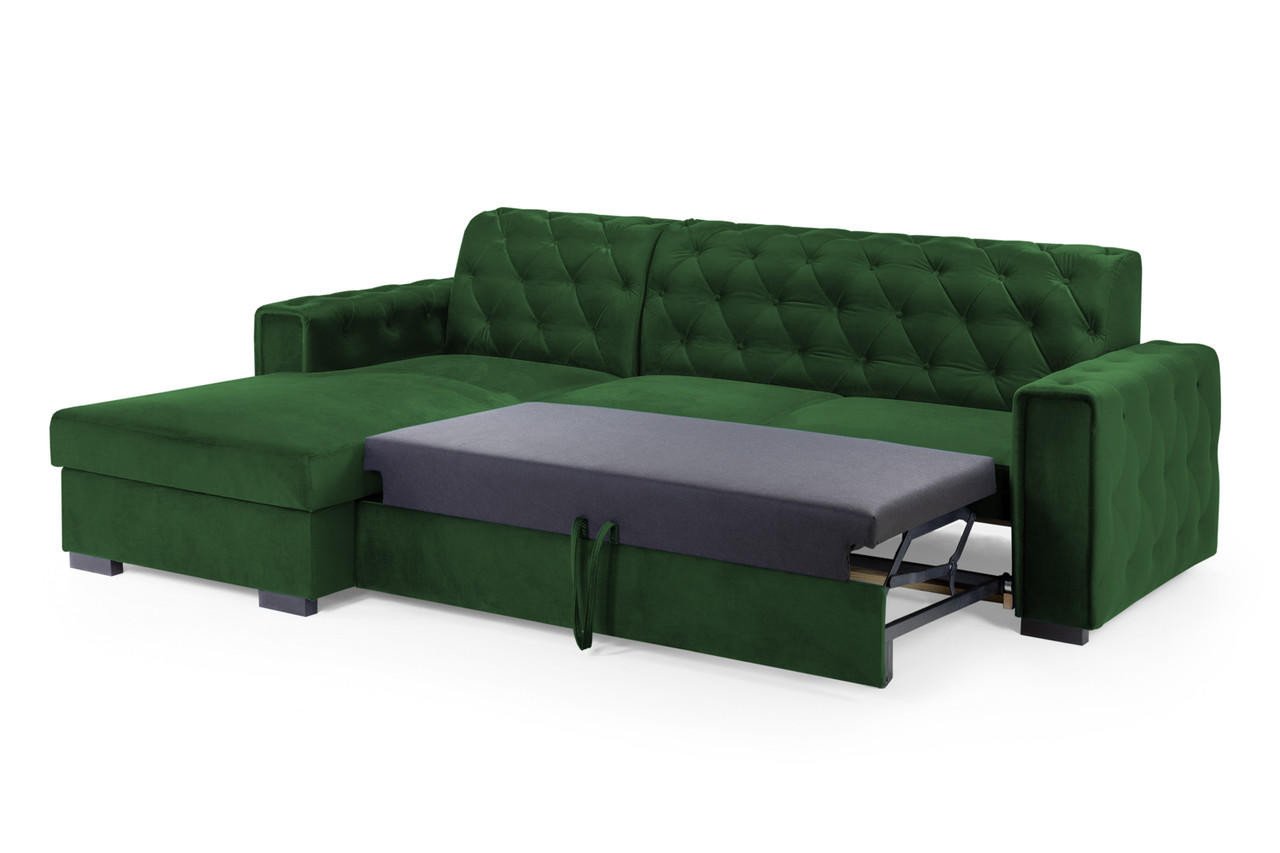 Baxley Plush Green Fabric Left Hand Facing Corner Sofa Bed - Image 2