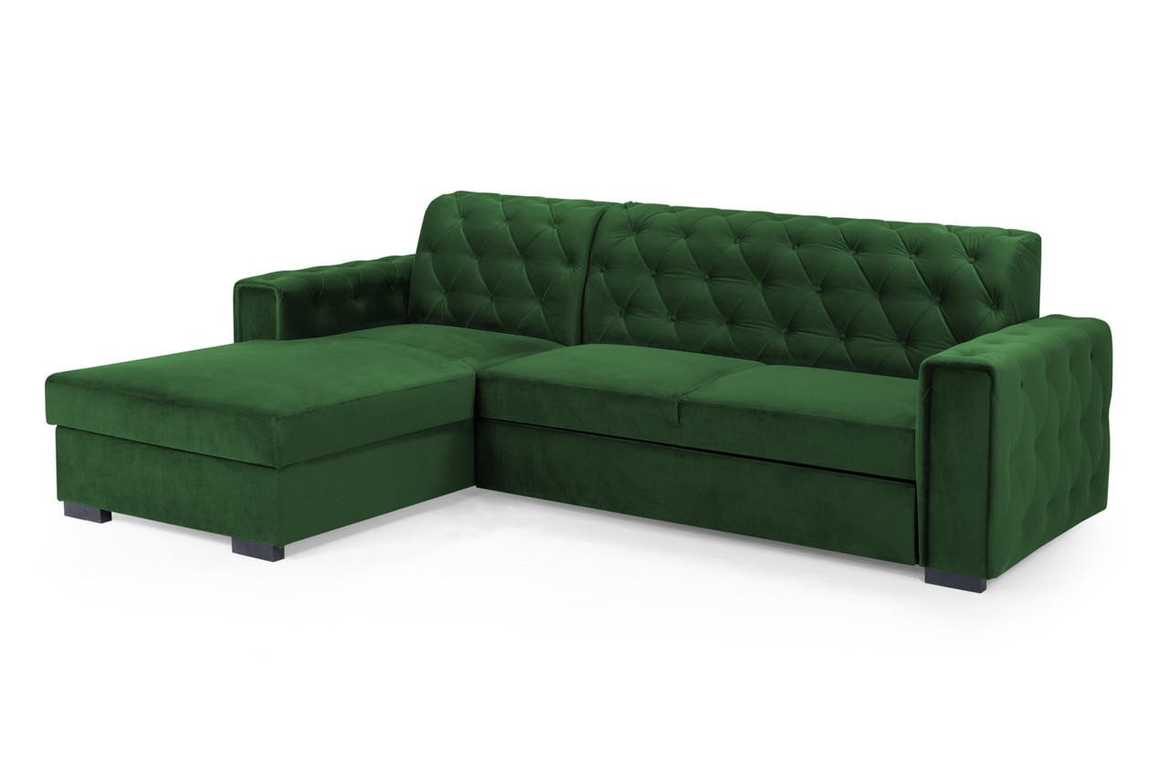 Baxley Plush Green Fabric Left Hand Facing Corner Sofa Bed