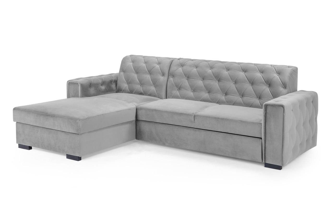 Baxley Plush Grey Fabric Left Hand Facing Corner Sofa Bed