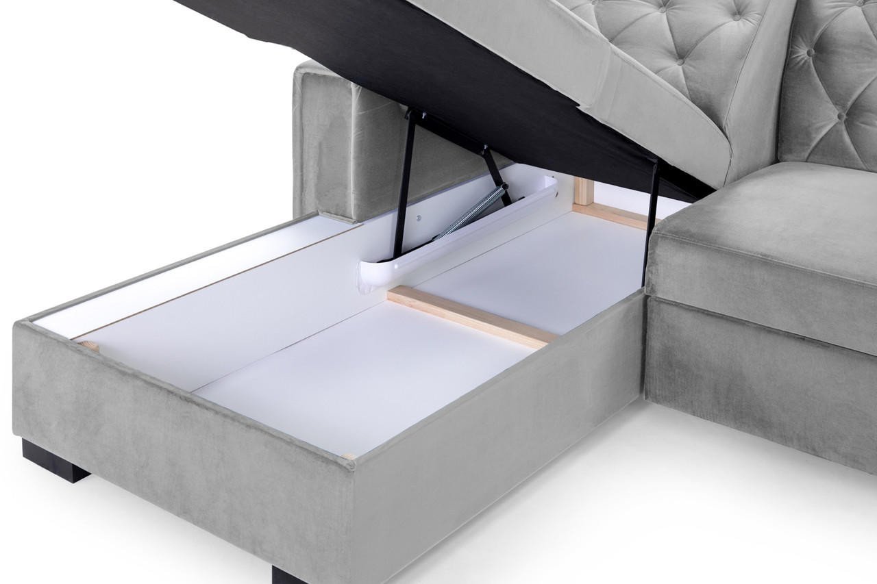 Baxley Plush Grey Fabric Left Hand Facing Corner Sofa Bed - Image 3
