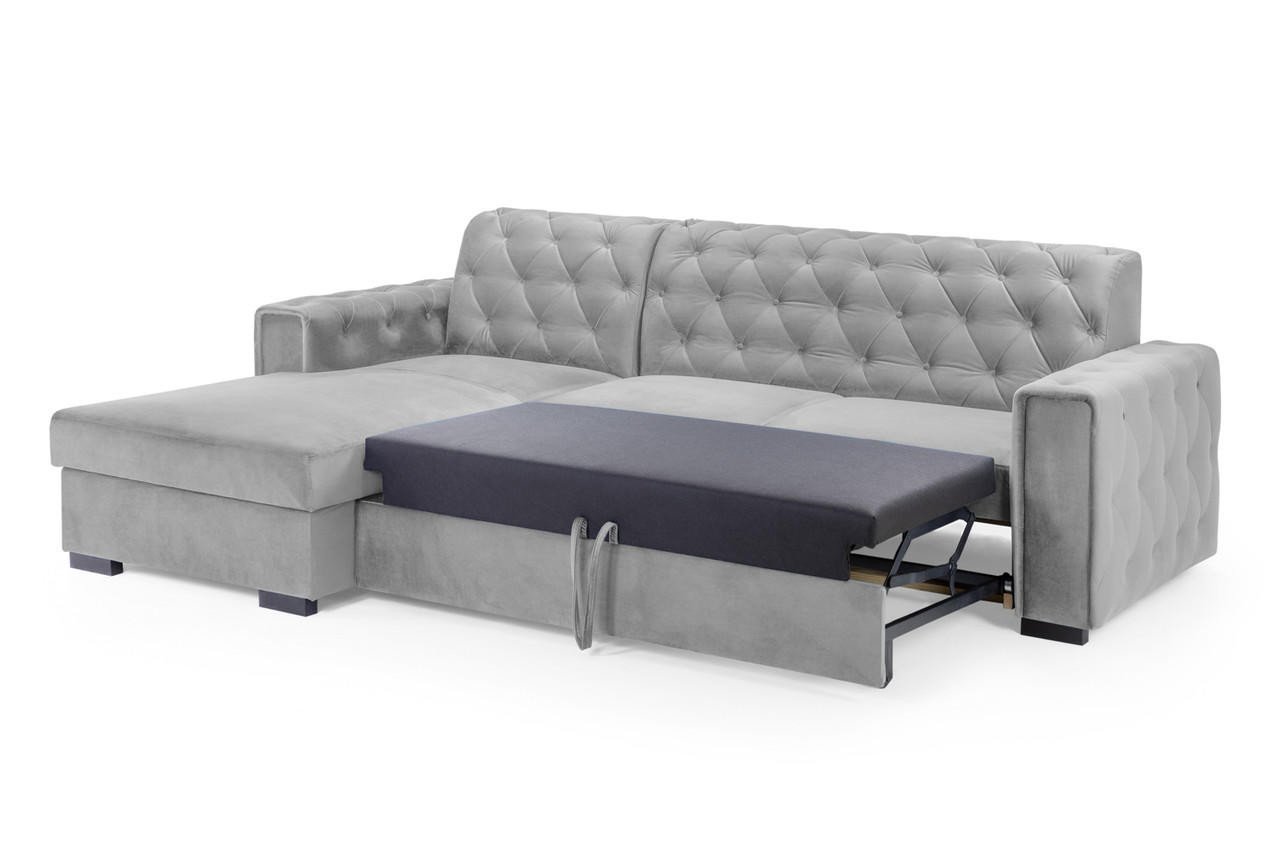 Baxley Plush Grey Fabric Left Hand Facing Corner Sofa Bed - Image 2