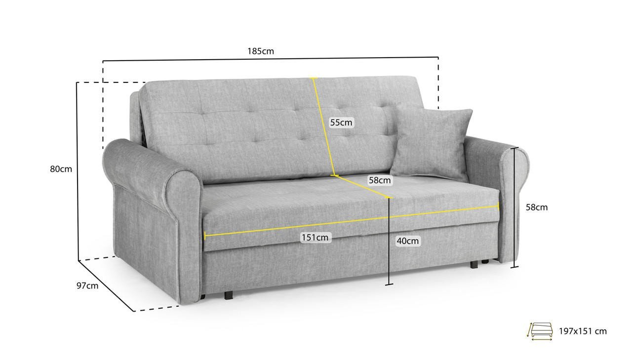 Ronan Grey Fabric 3 Seater Sofa Bed - Image 3