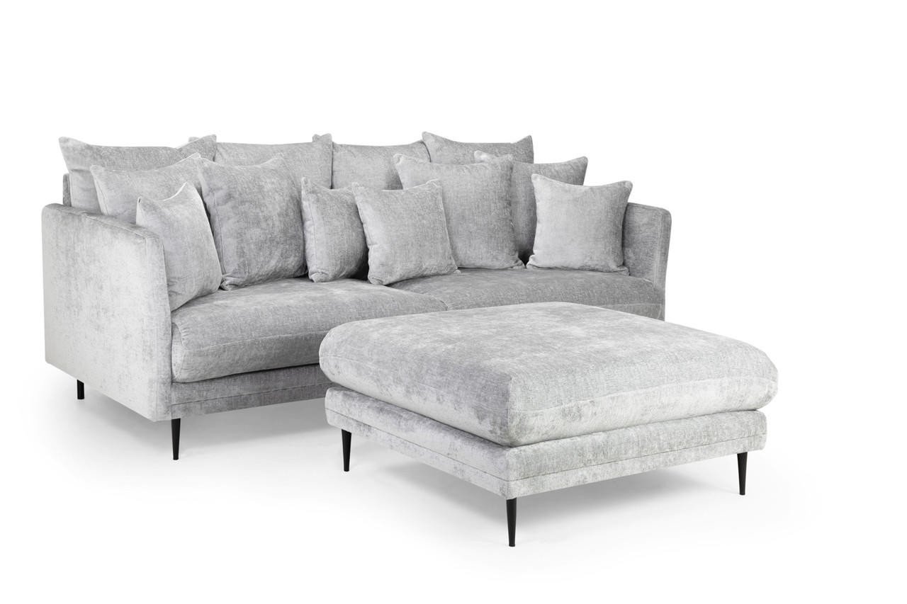 Studio Light Grey Fabric 3 Seater Sofa with Footstool