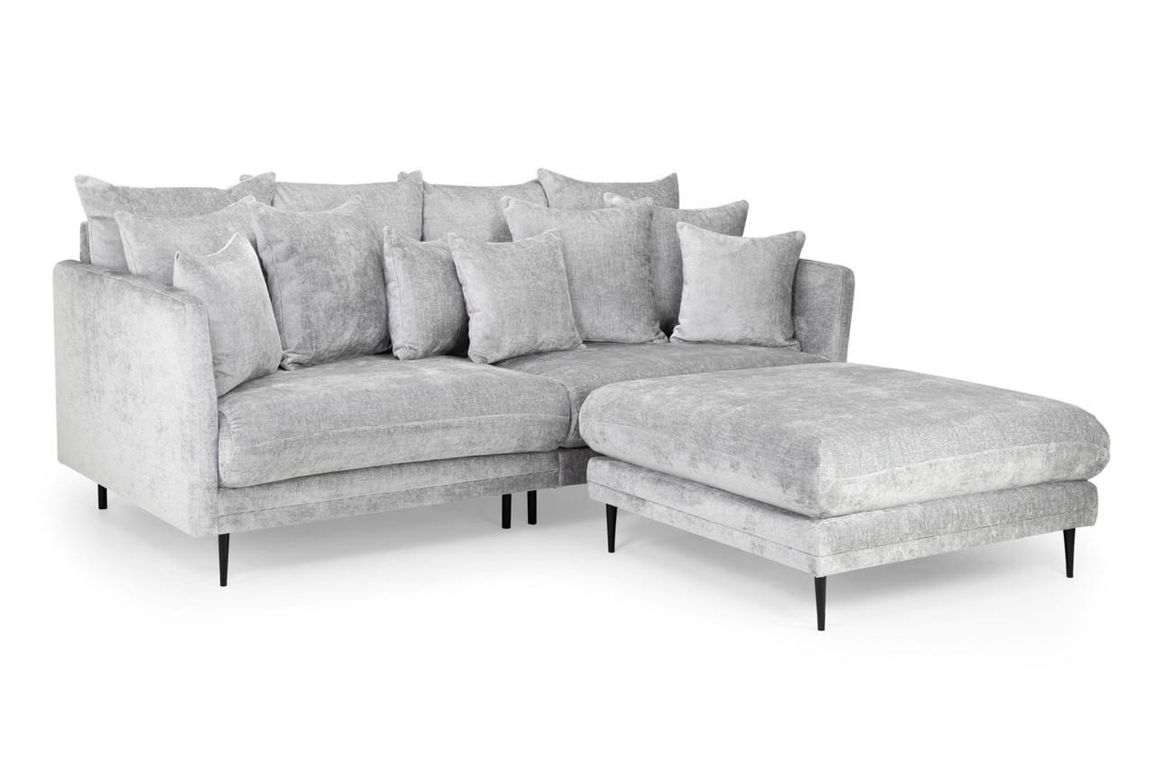 Studio Light Grey Fabric 3 Seater Sofa with Footstool - Image 2