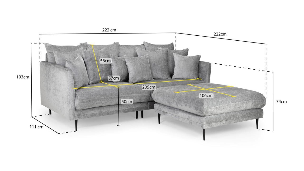 Studio Light Grey Fabric 3 Seater Sofa with Footstool - Image 6