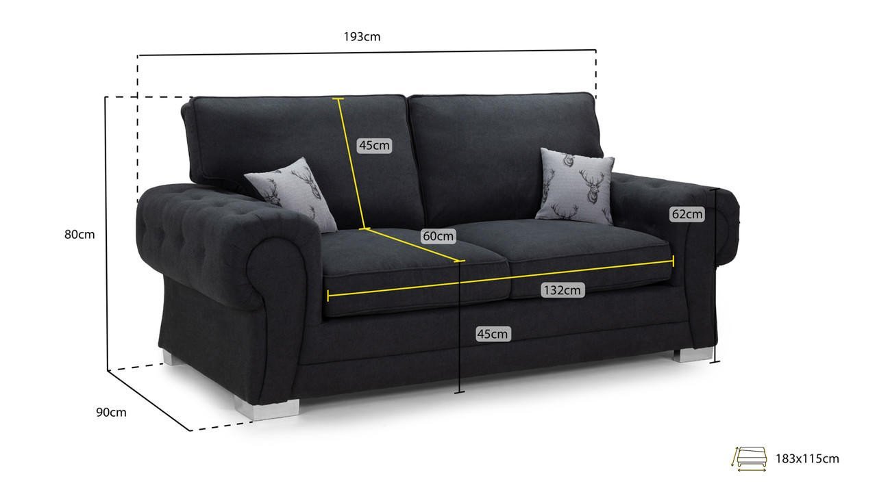 Dukes Fullback Black Fabric 3 Seater Sofa Bed - Image 3