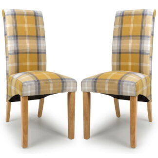Karta Pack of 2 Scroll Back Check Yellow Dining Chairs