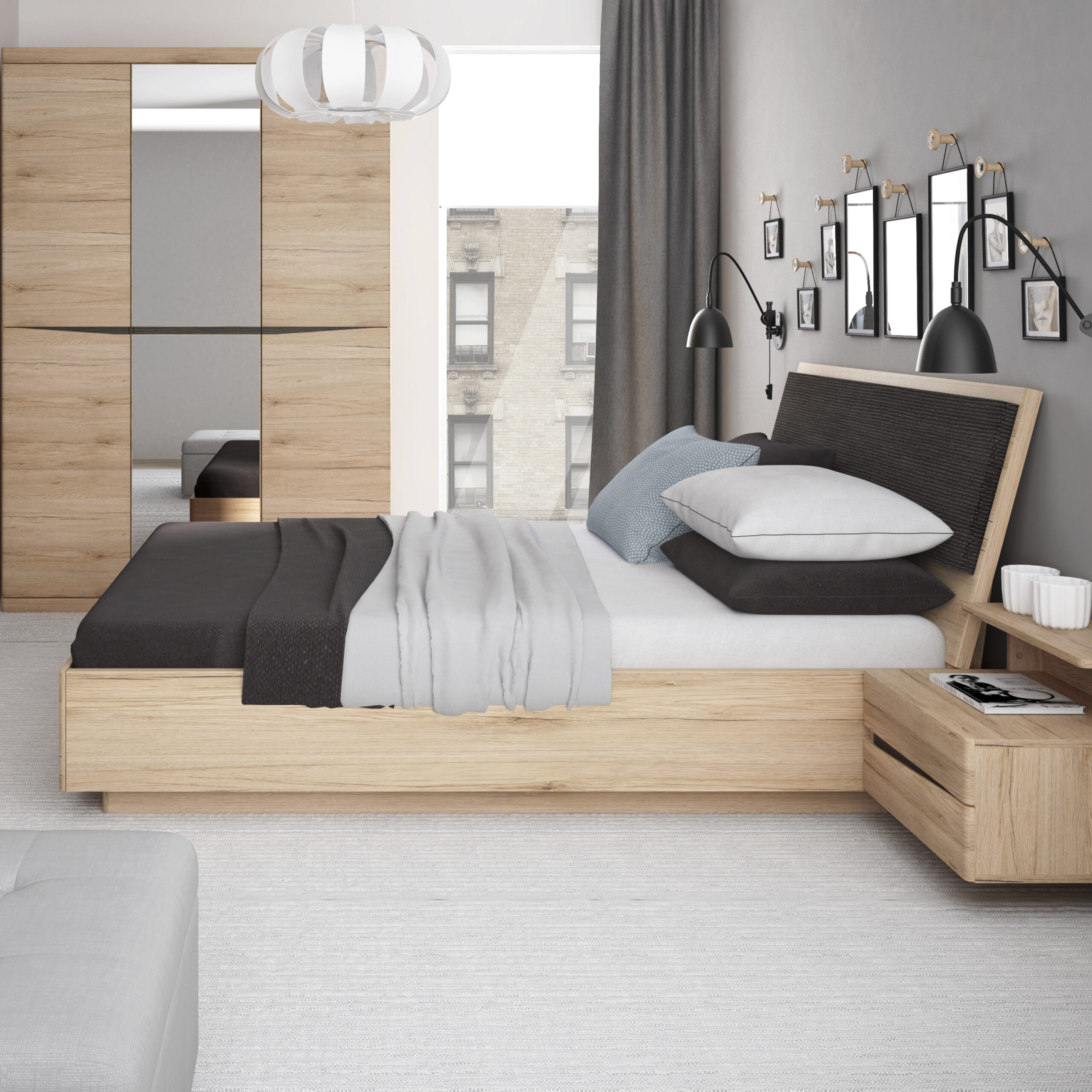 Kensington 2 Drawer Bedside Cabinet RH Drawer (wall fixing) in Oak - Image 3