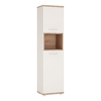4Kids Tall 2 Door Cabinet in  Light Oak and white High Gloss (lilac handles)