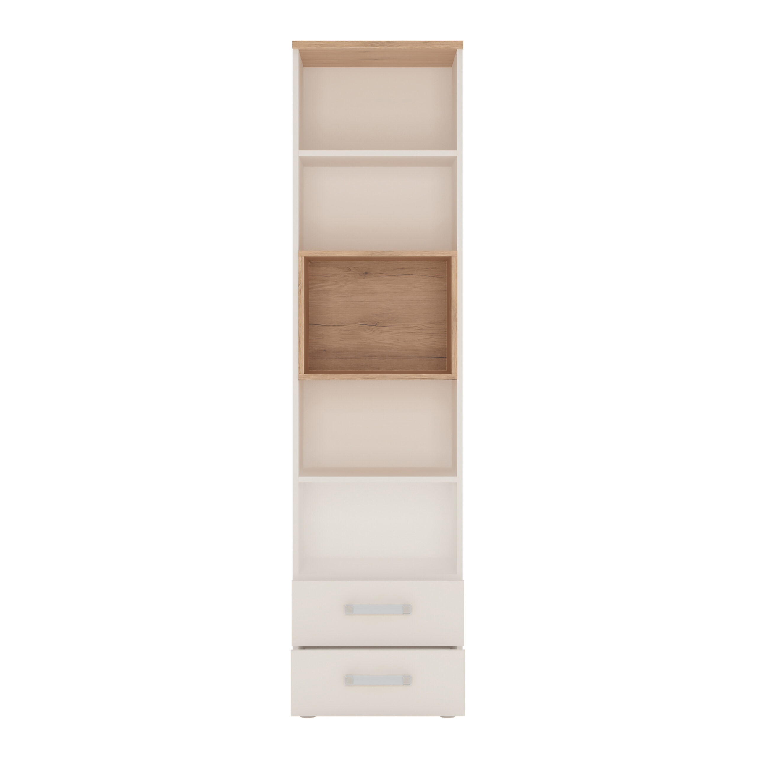 4Kids Tall 2 Drawer Bookcase in Light Oak and white High Gloss (opalino handles) - Image 2
