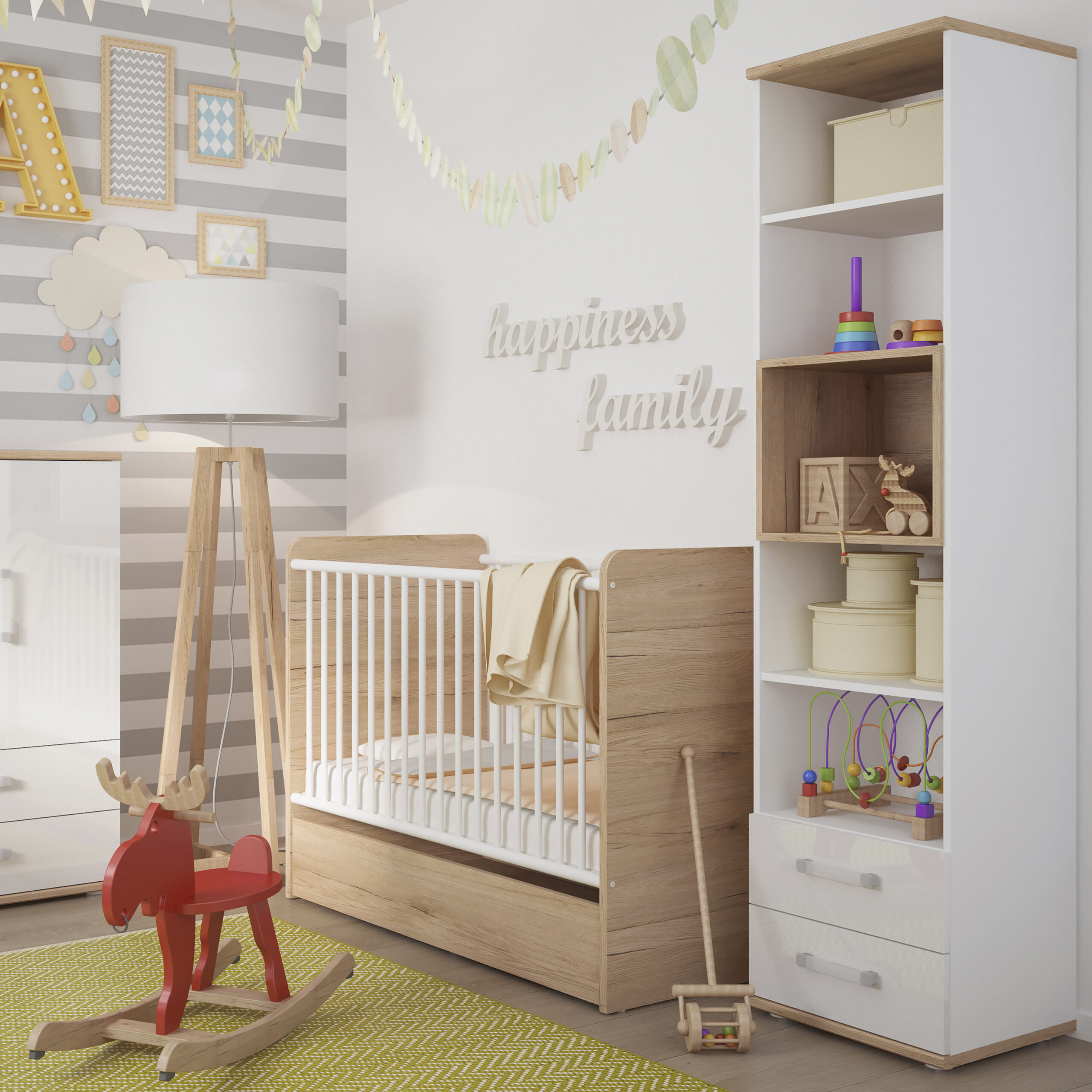 4Kids Tall 2 Drawer Bookcase in Light Oak and white High Gloss (opalino handles) - Image 3