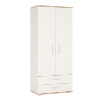 4Kids 2 Door 2 Drawer Wardrobe in Light Oak and white High Gloss (opalino handles)