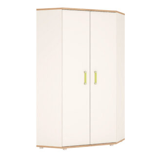 4Kids Corner Wardrobe in Light Oak and white High Gloss (lemon handles)