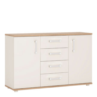 4Kids 2 Door 4 Drawer Sideboard in Light Oak and white High Gloss (opalino handles)