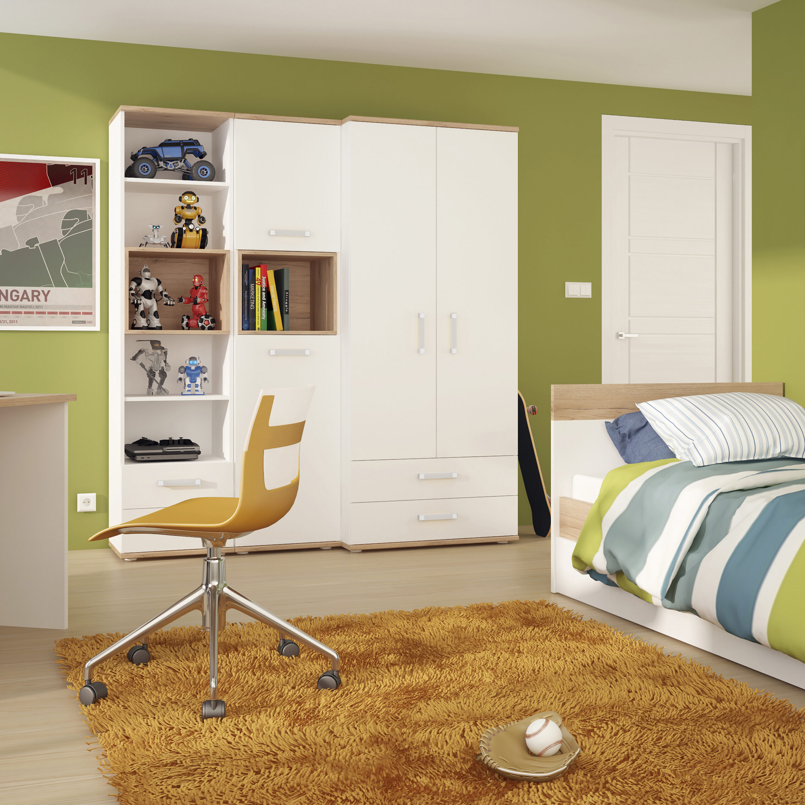 4Kids Single Bed with under Drawer in Light Oak and white High Gloss (opalino handles) - Image 4
