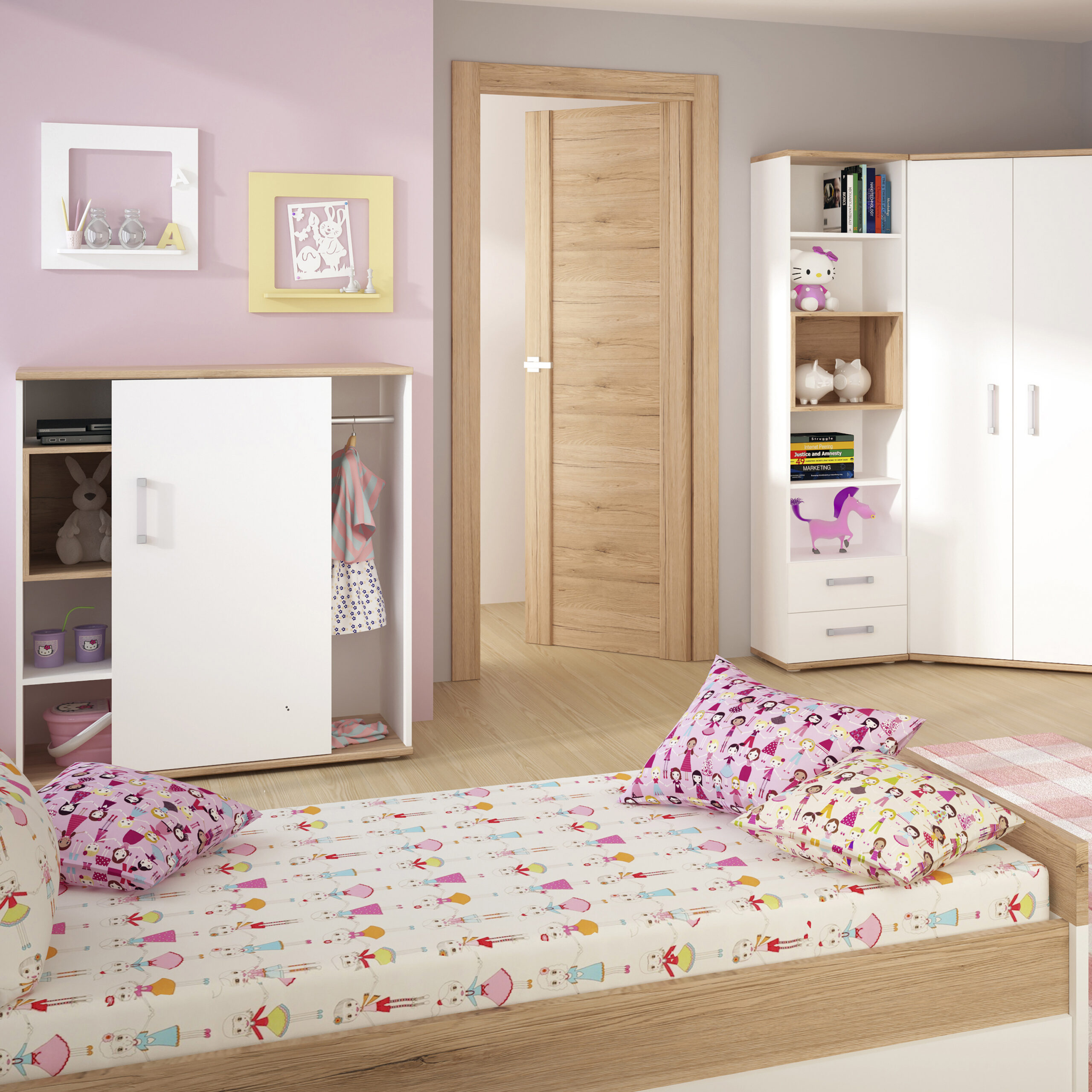 4Kids Single Bed with under Drawer in Light Oak and white High Gloss (opalino handles) - Image 5