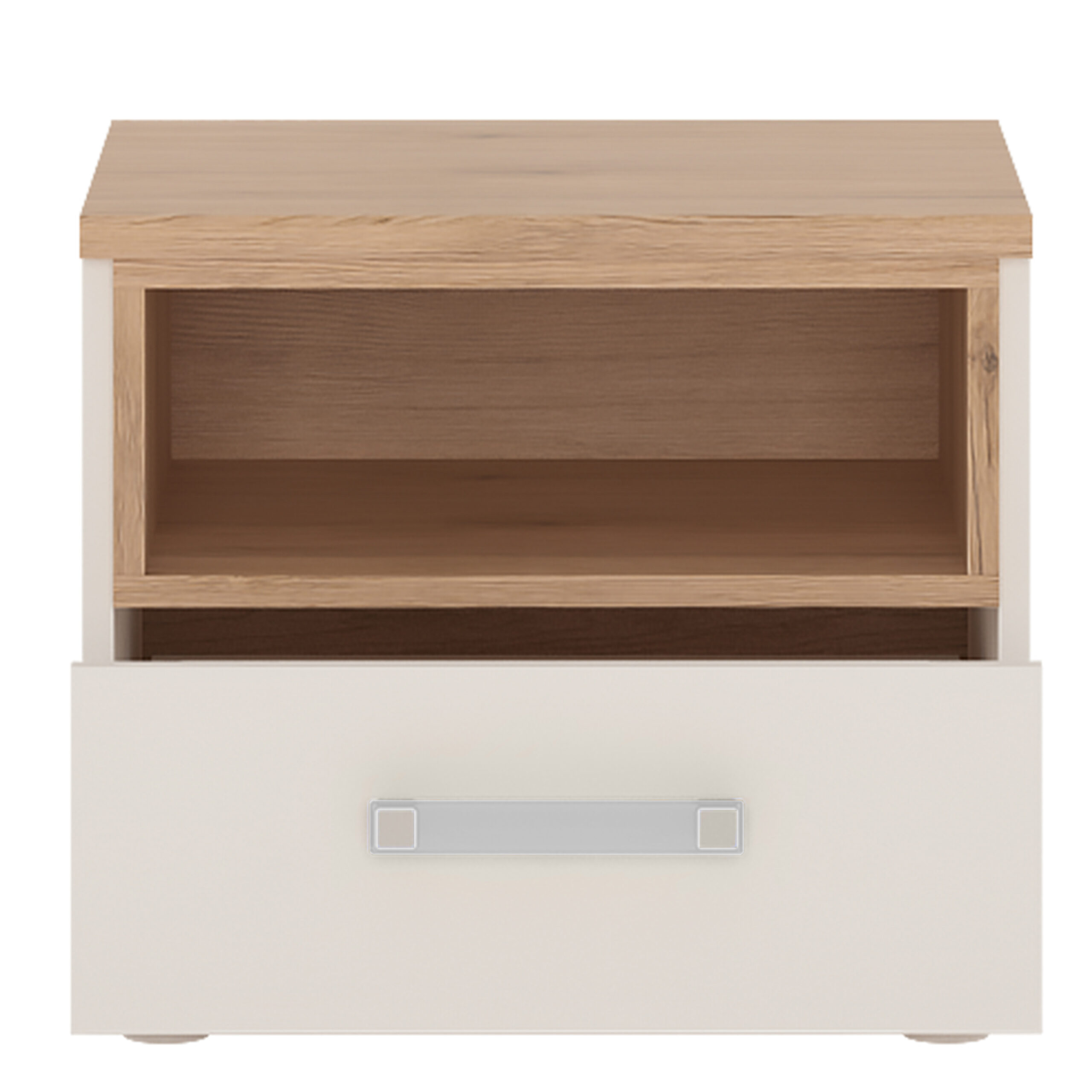 4Kids 1 Drawer bedside Cabinet in Light Oak and white High Gloss (opalino handles) - Image 2