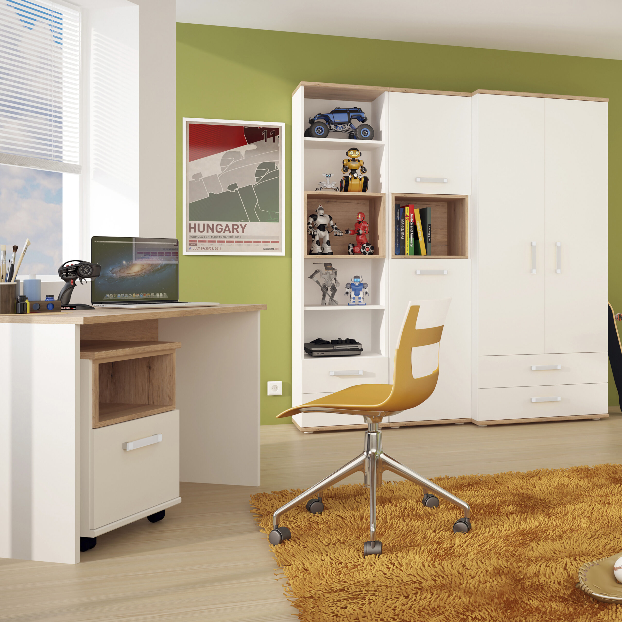 4Kids 1 Drawer bedside Cabinet in Light Oak and white High Gloss (opalino handles) - Image 4