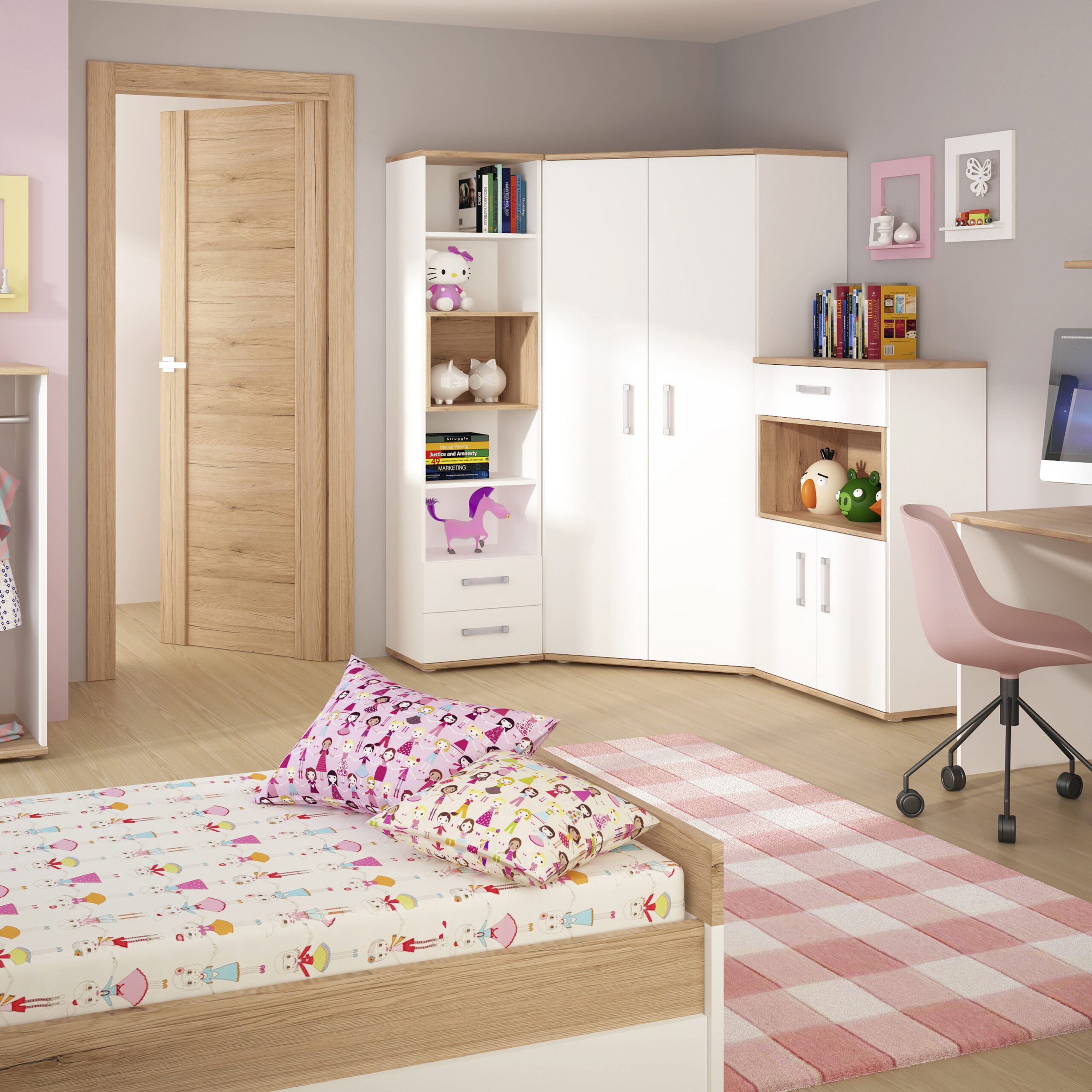 4Kids 1 Drawer bedside Cabinet in Light Oak and white High Gloss (opalino handles) - Image 5