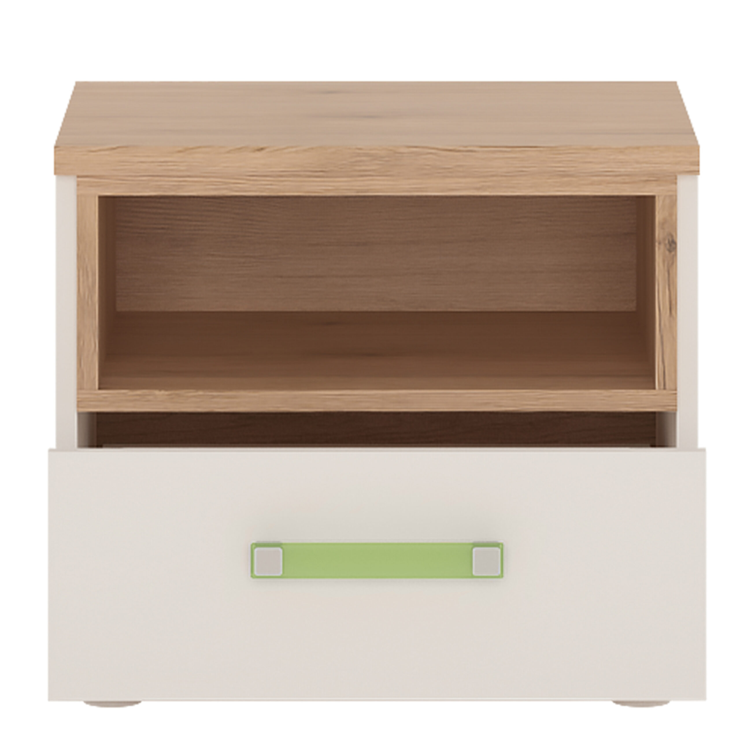 4Kids 1 Drawer bedside Cabinet in Light Oak and white High Gloss (lemon handles) - Image 2