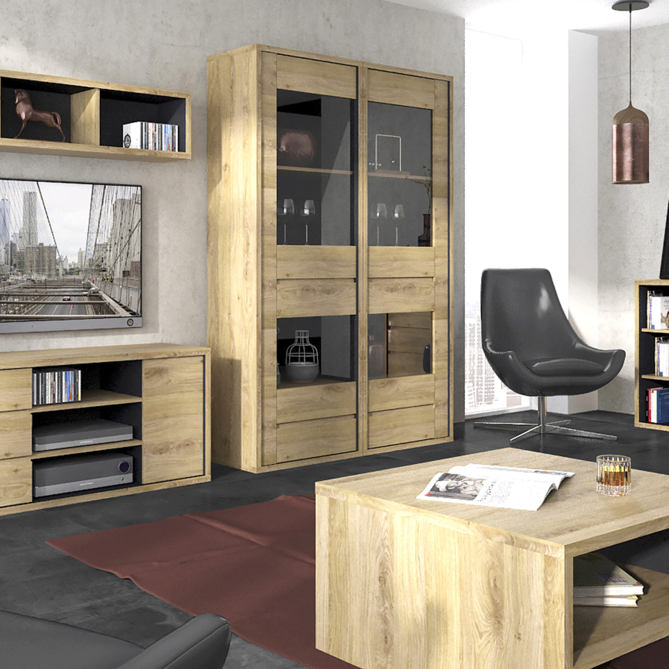 Shetland 1 Door 1 Drawer Narrow Glazed display cabinet - Image 4