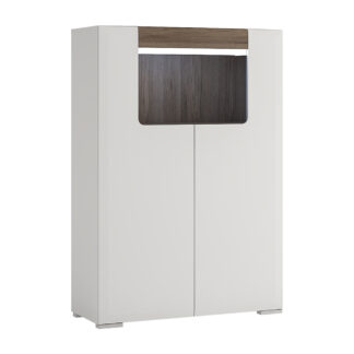 Toronto Low 2 Door cabinet with open shelf (inc. Plexi Lighting) In White and Oak