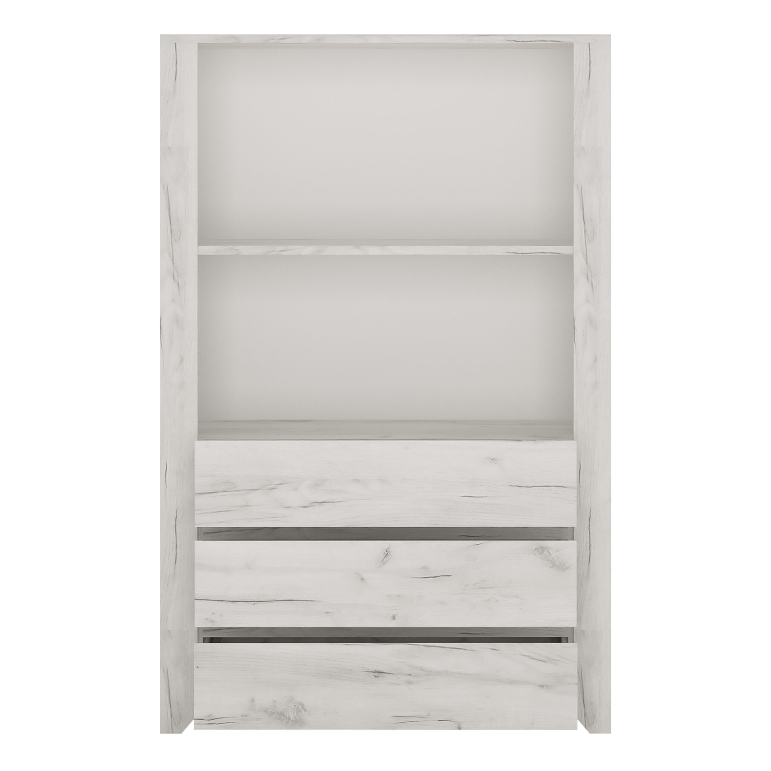 Angel 3 Drawer Cupboard with Open Shelf in White Craft Oak - Image 3